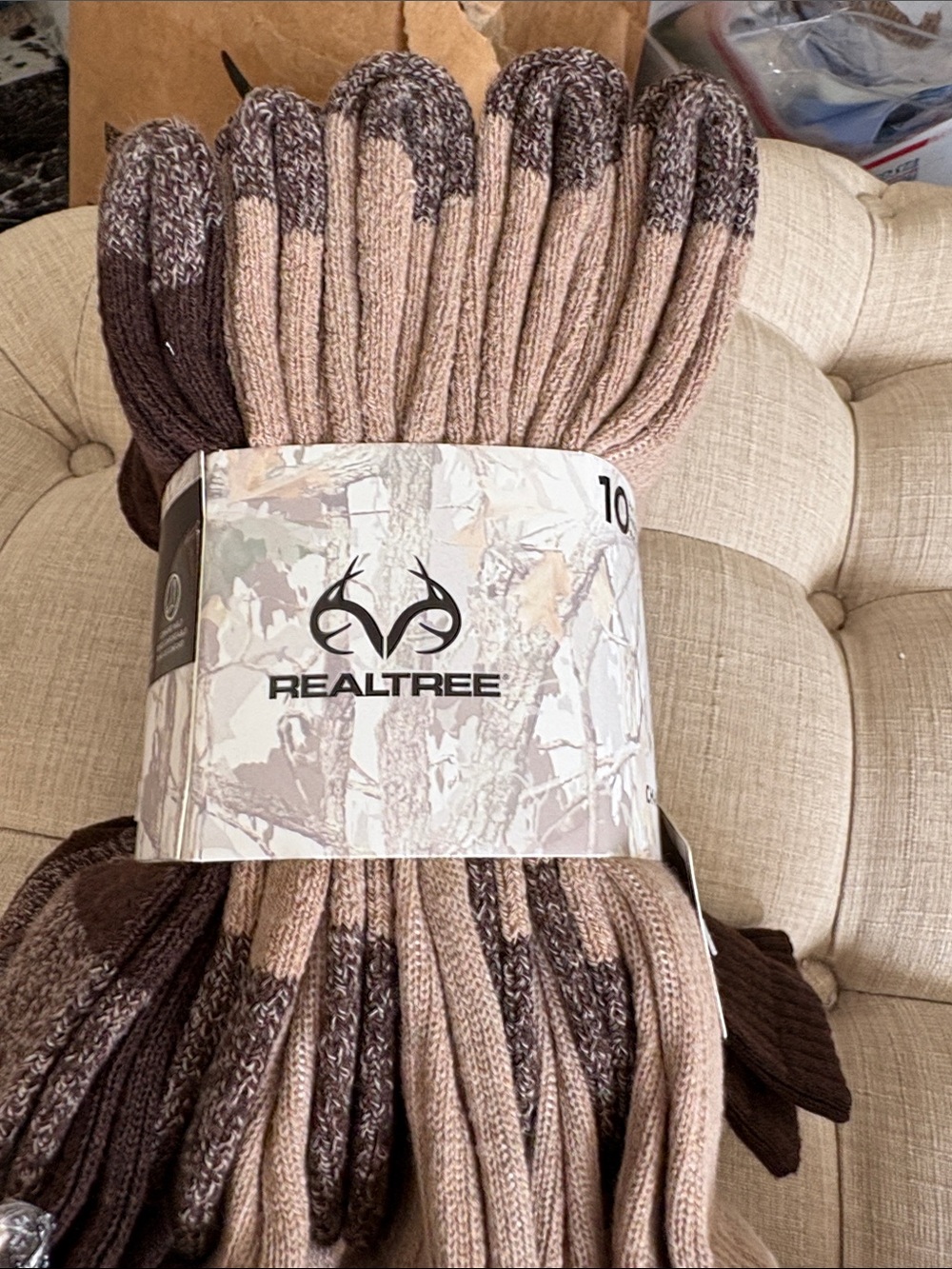 Realtree Two-Tone Brown & Tan Crew Socks - 10 Pack - Picture 2 of 3